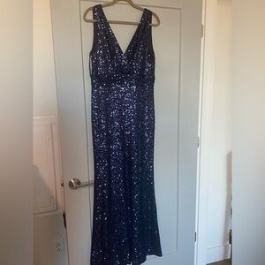 Badgley Mischka Midnight Blue Sequin Maxi Dress